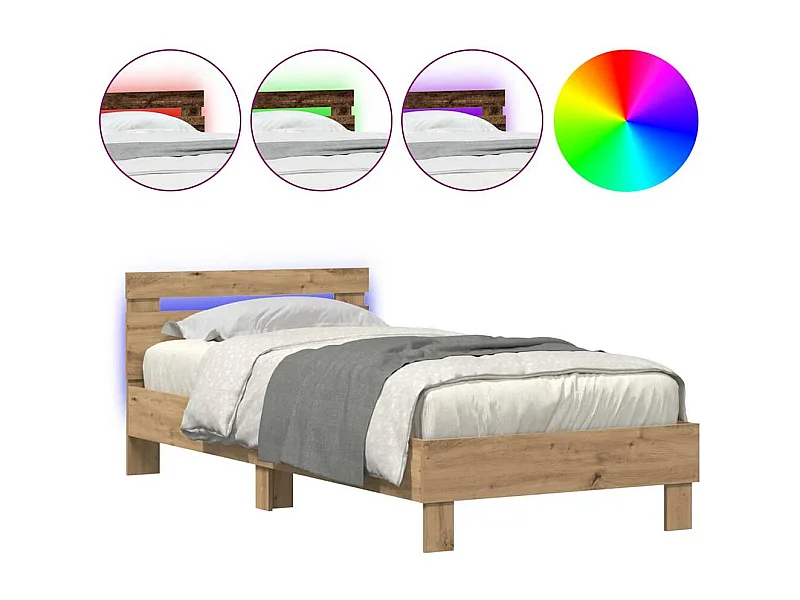 Bedframe artisanaal eikenkleurig 90 x 190 cm Bewerkt hout