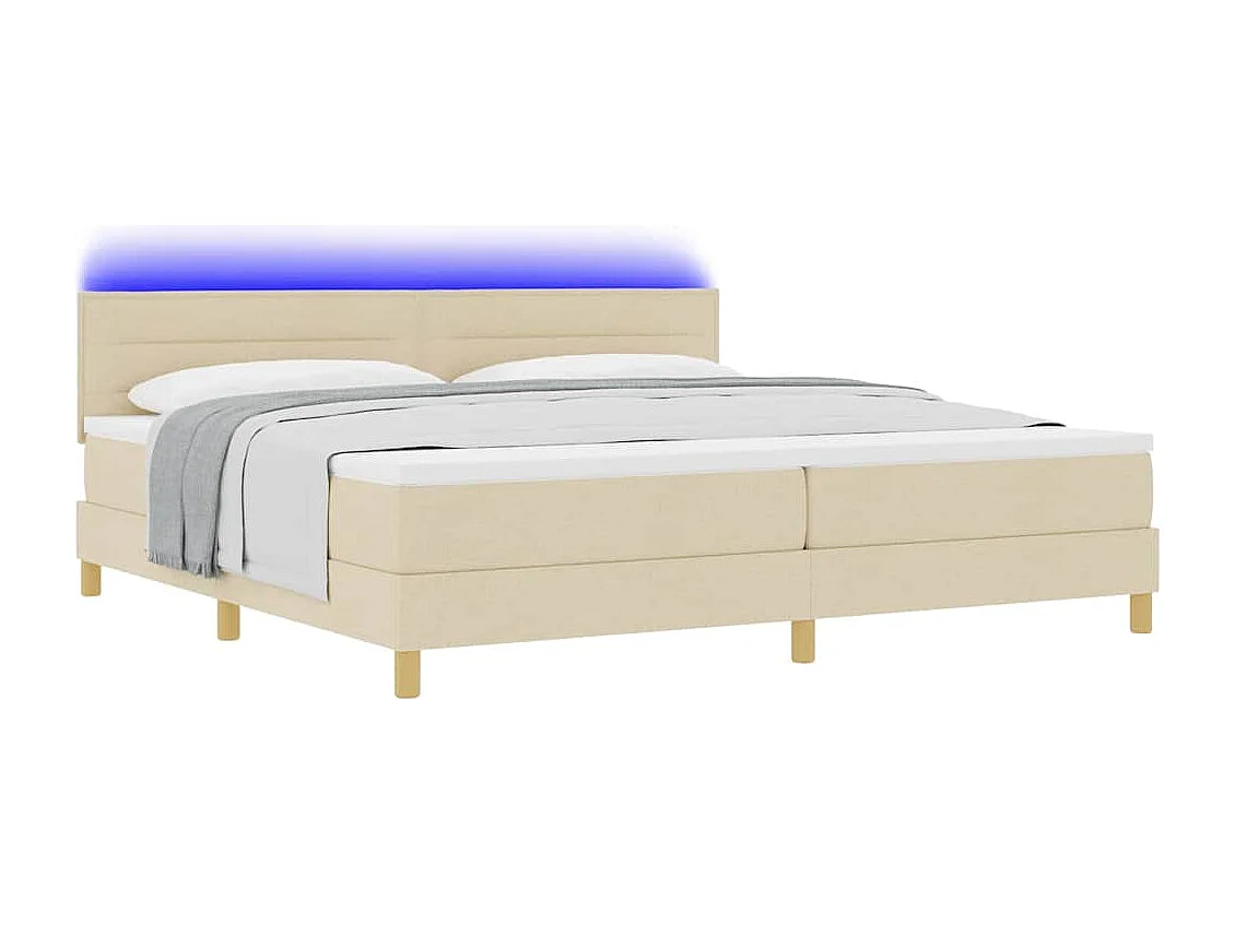 Cama tipo Box Spring con colchón Crema 200 x 200 cm tela