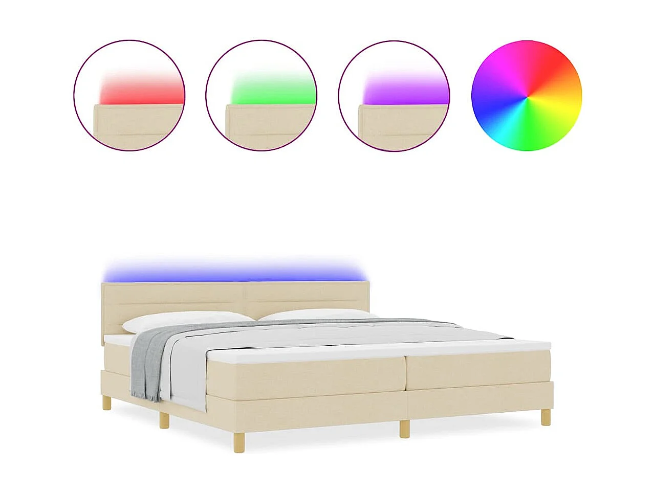 Cama tipo Box Spring con colchón Crema 200 x 200 cm tela