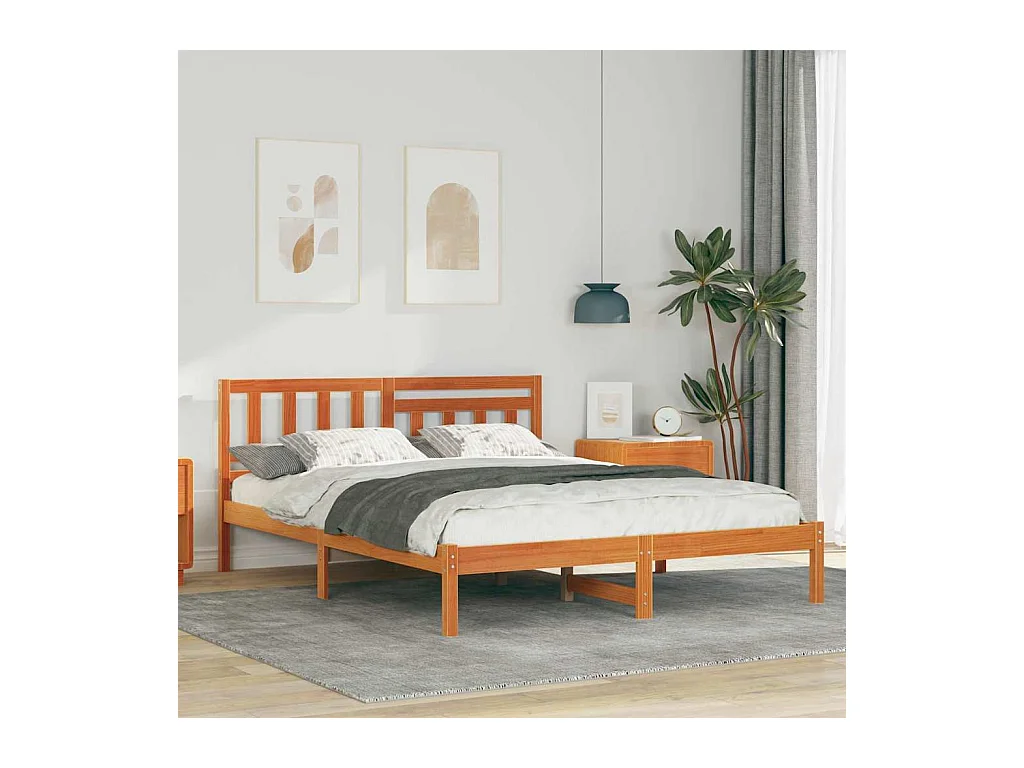 Cadre de lit Marron cire 140 x 200 cm Bois massif en pin