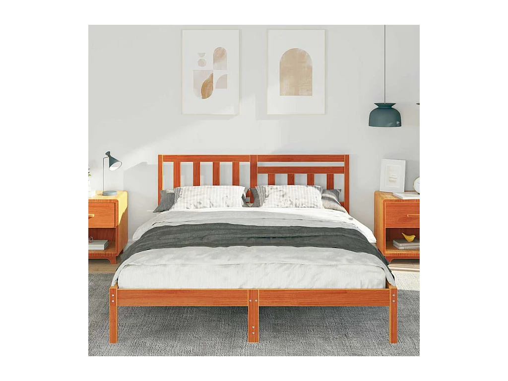 Cadre de lit Marron cire 140 x 200 cm Bois massif en pin