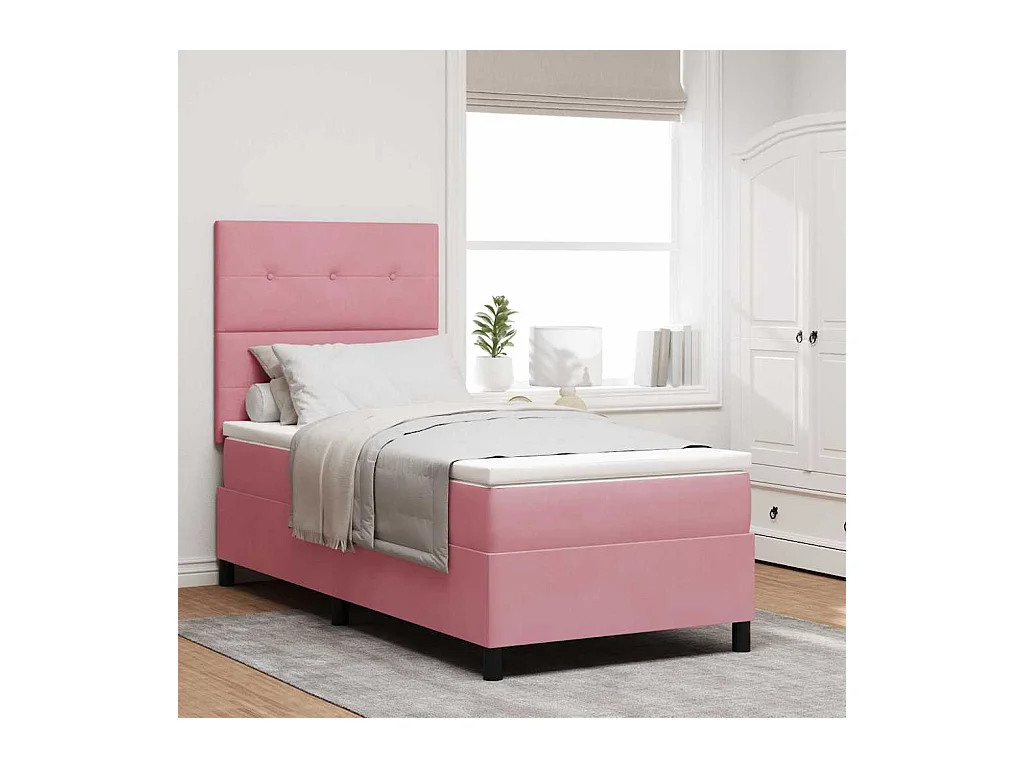 Cama Box com colchão com cabeceira Rosa 90 x 200 cm Veludo