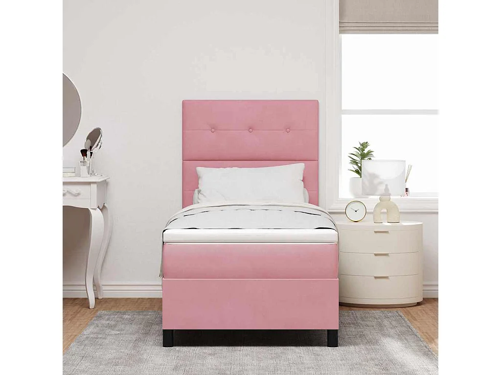 Cama tipo Box Spring con colchón Rosa 90 x 200 cm Terciopelo
