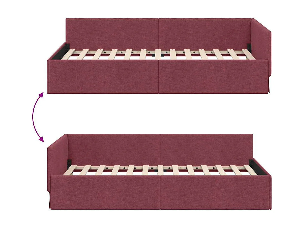 Cadre de lit d'angle Rouge bordeaux 100 x 200 cm