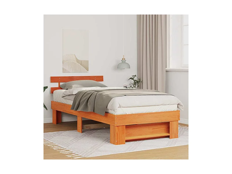 Estructura de cama con cabecera Marrón cera 100 x 200 cm