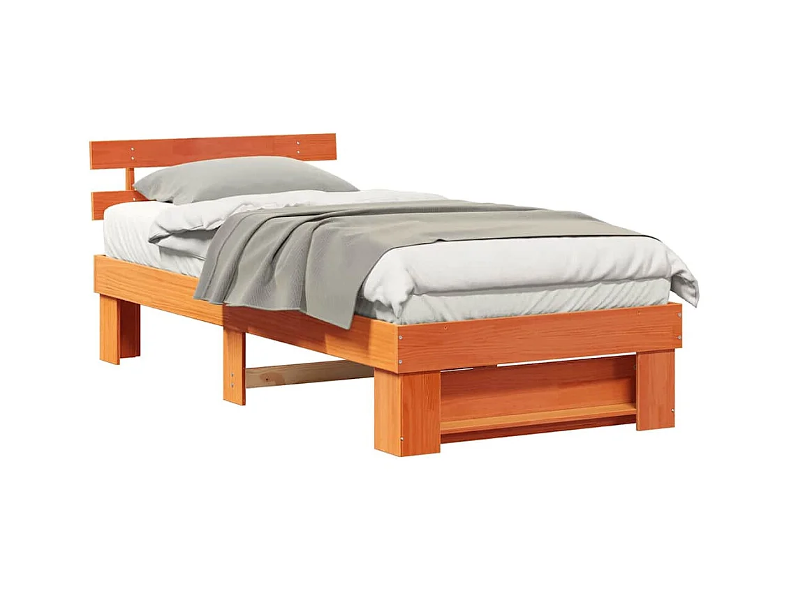 Estructura de cama con cabecera Marrón cera 100 x 200 cm