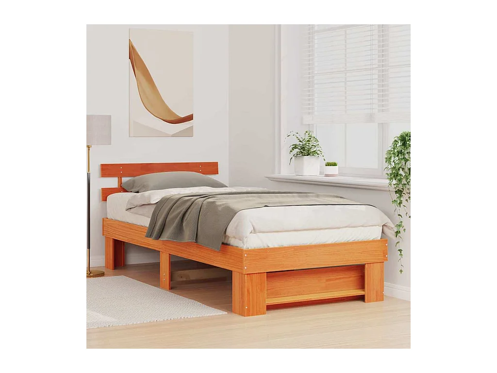 Estructura de cama con cabecera Marrón cera 100 x 200 cm