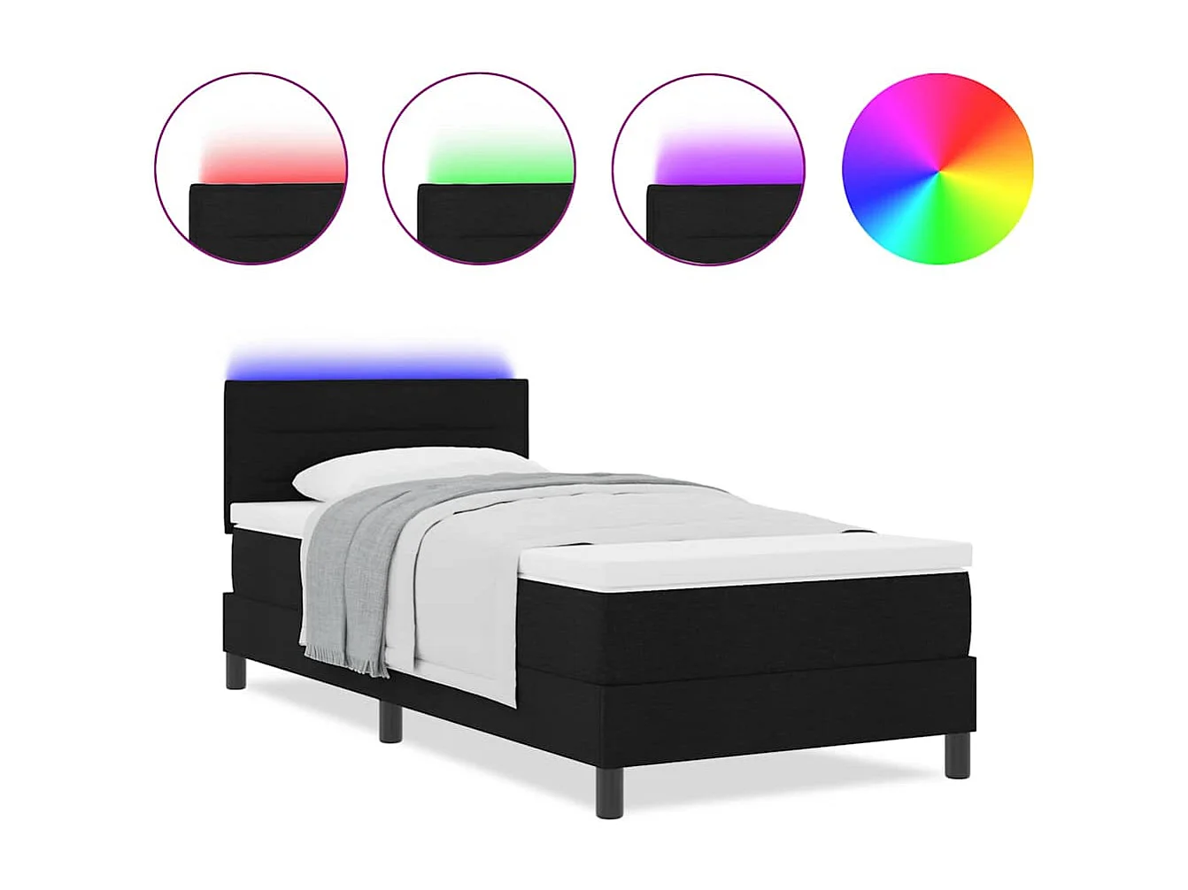 Cama tipo Box Spring con colchón Negro 100 x 200 cm tela