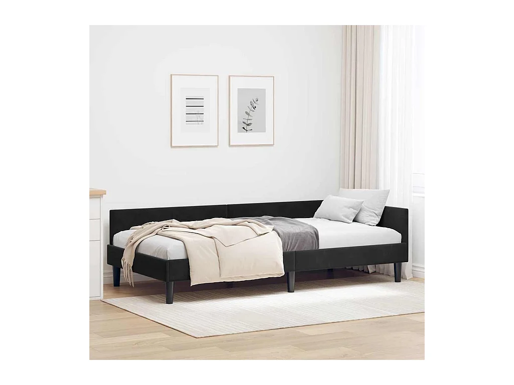 Estructura de Cama Esquinera con cabecera Negro 80 x 200 cm