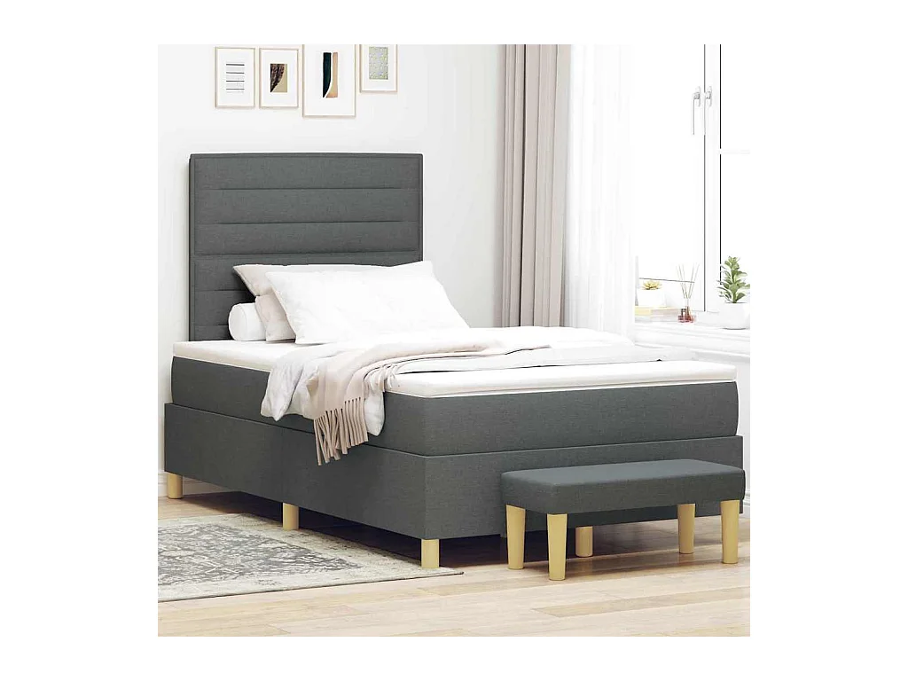 Cama Box com colchão Cinza Escuro 120 x 190 cm tecido