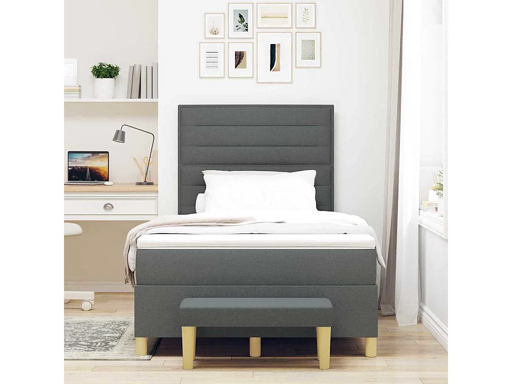 Cama tipo Box Spring con colchón Gris oscuro 120 x 190 cm tela