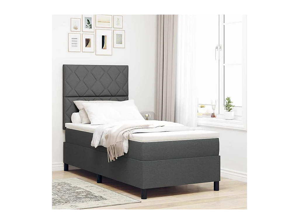 Cama tipo Box Spring con colchón Gris oscuro 90 x 190 cm tela