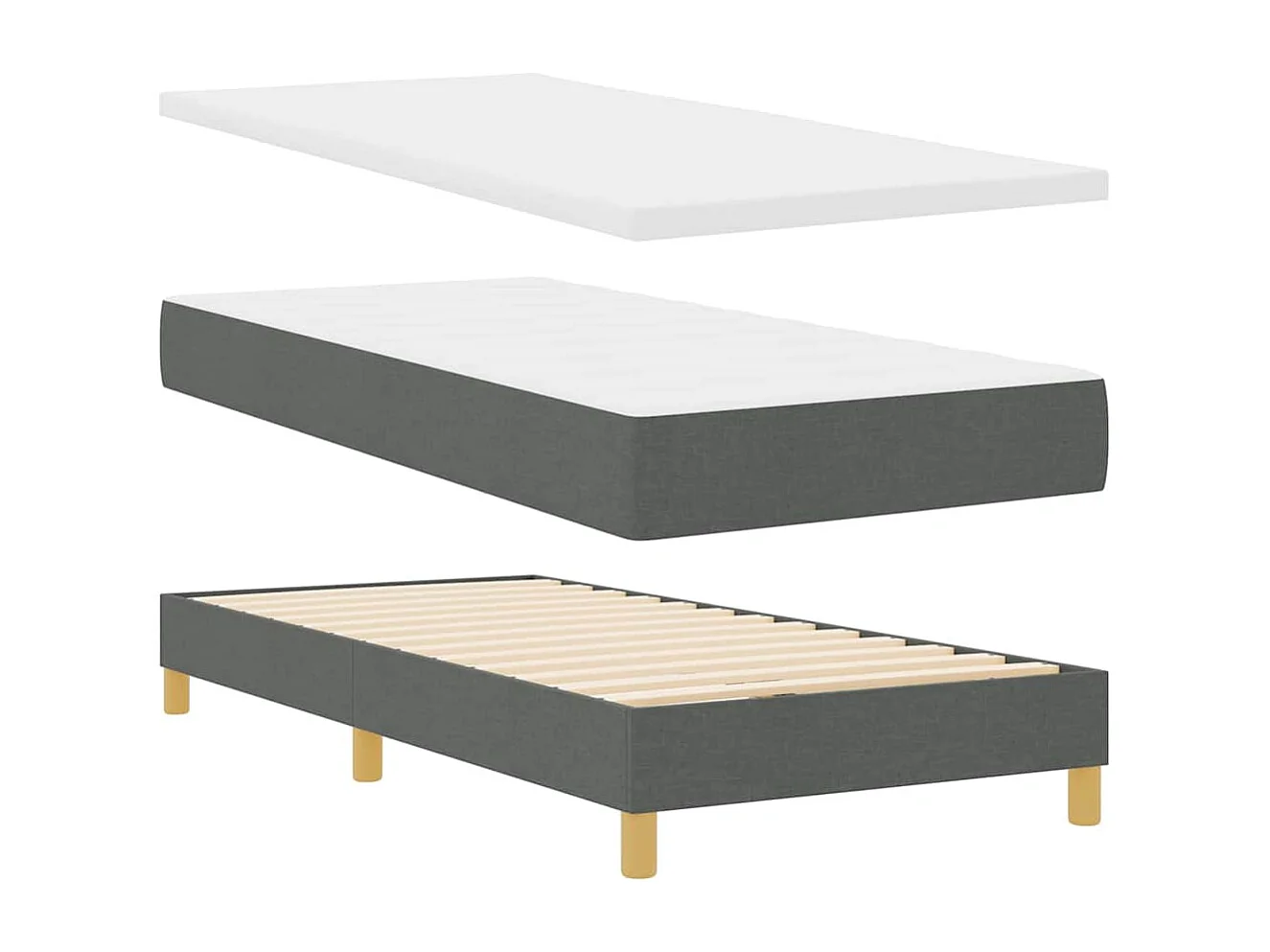 Cama tipo Box Spring con colchón Gris oscuro 100 x 200 cm tela