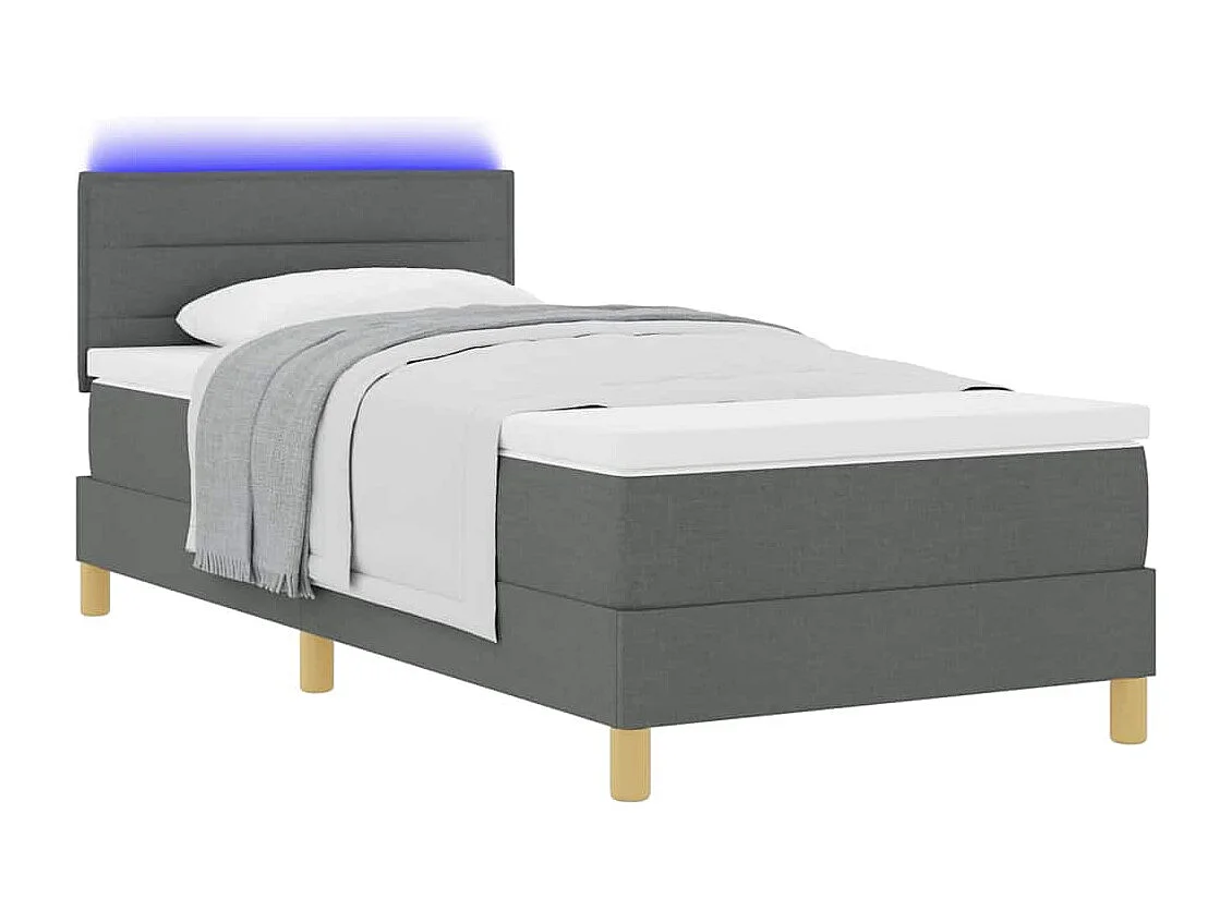 Cadre de lit avec matelas Gris foncé 100 x 200 cm tissu
