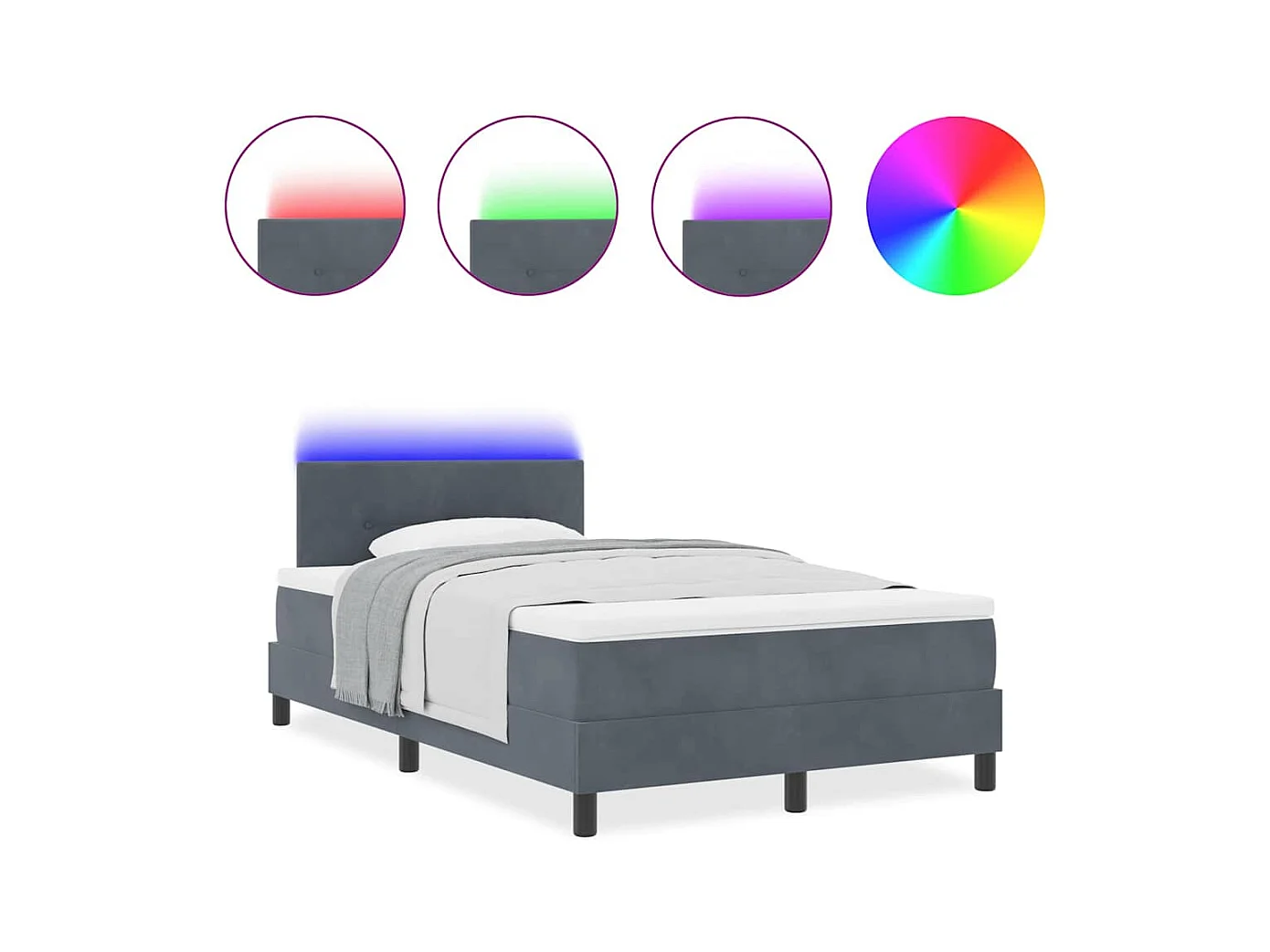 Cadre de lit avec matelas Gris foncé 120 x 190 cm Velours