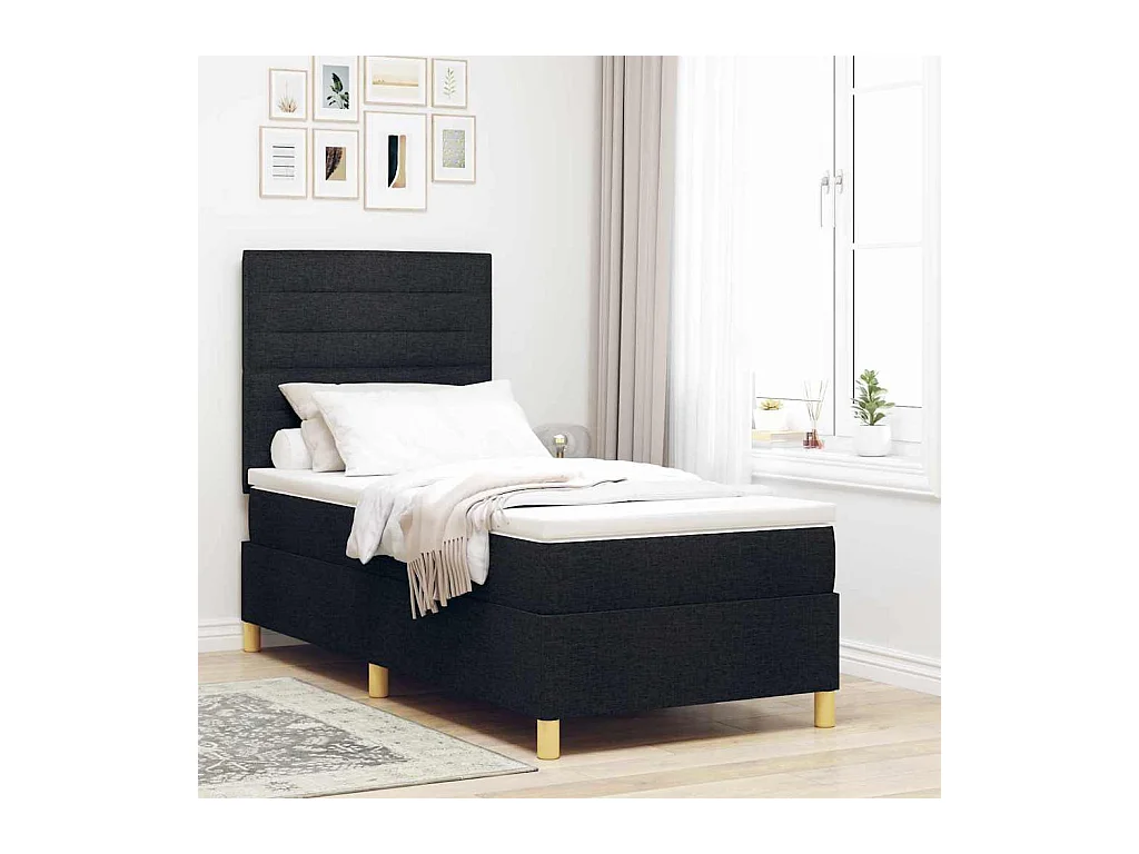 Cadre de lit avec matelas Noir 100 x 200 cm tissu