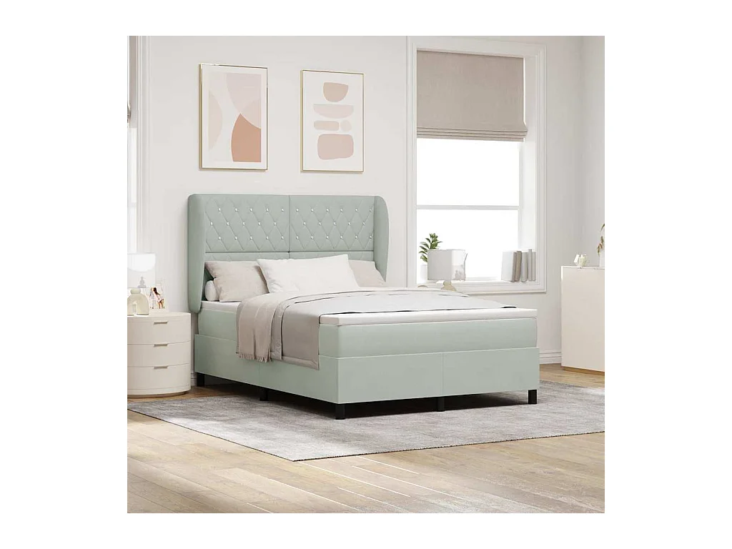 Cadre de lit avec matelas Gris clair 140 x 190 cm Velours