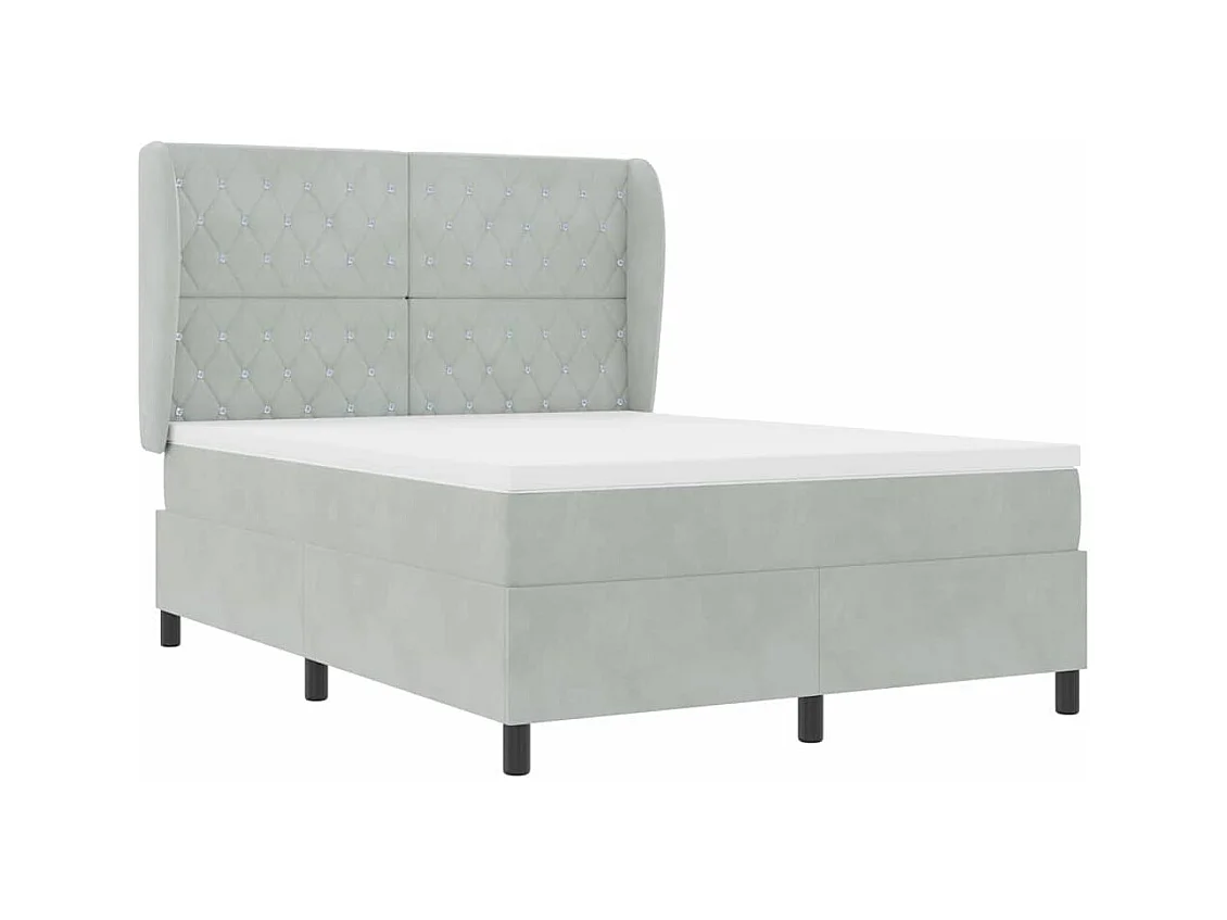 Cadre de lit avec matelas Gris clair 140 x 190 cm Velours