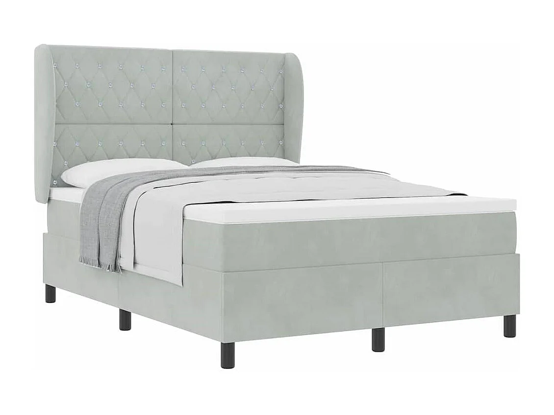 Cadre de lit avec matelas Gris clair 140 x 190 cm Velours