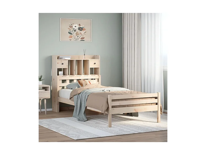 Lit bibliothèque sans matelas 90x200 cm bois de pin massif