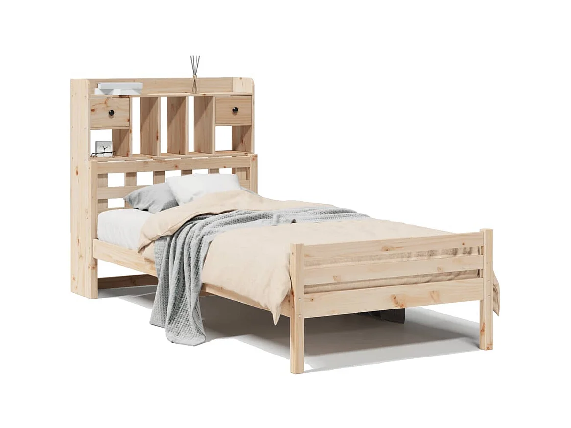 Lit bibliothèque sans matelas 90x200 cm bois de pin massif