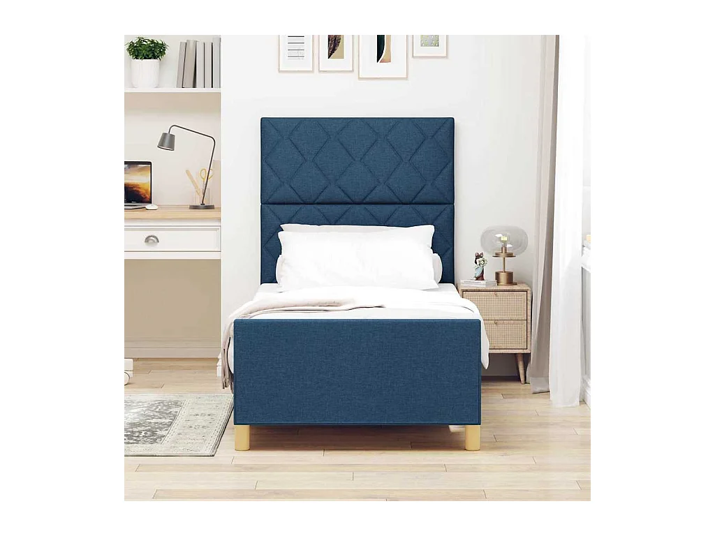 Cadre de lit avec tête de lit Bleu 100 x 200 cm tissu