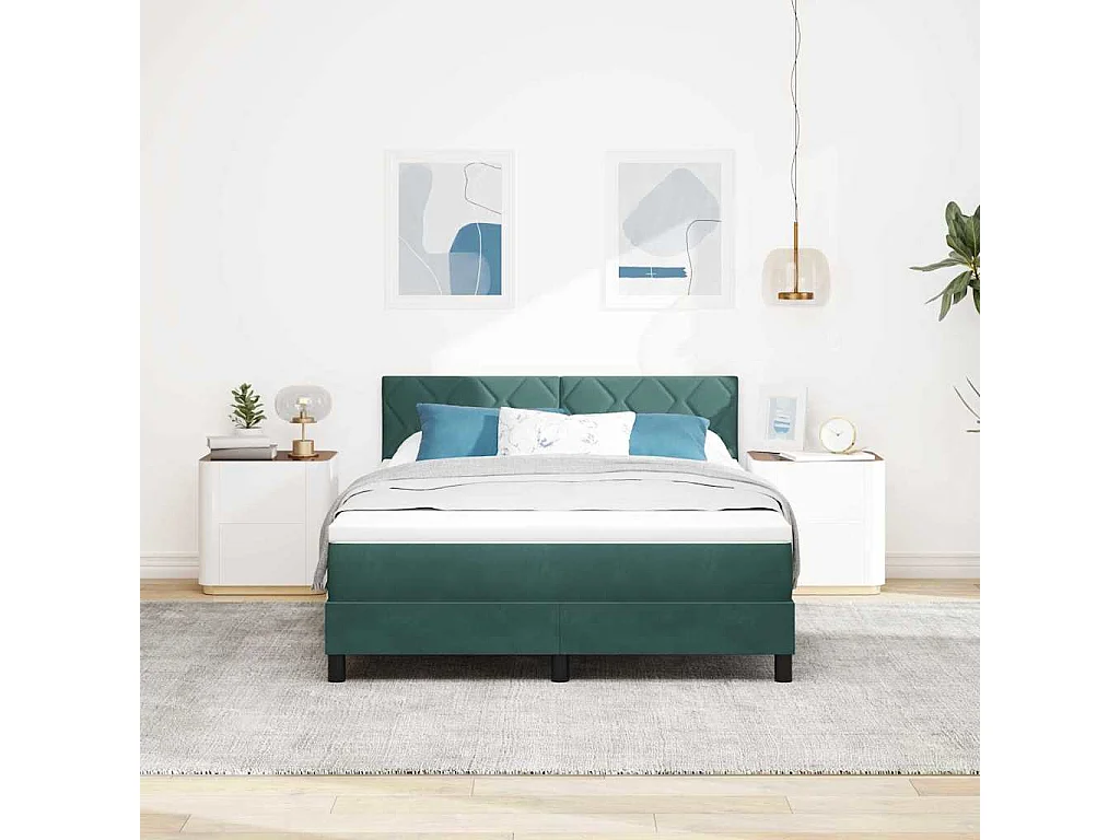 Cama tipo Box Spring Verde oscuro 140 x 200 cm Terciopelo