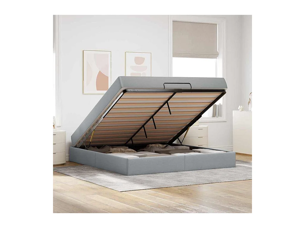 Cadre de lit avec stockage Gris clair 180 x 200 cm tissu