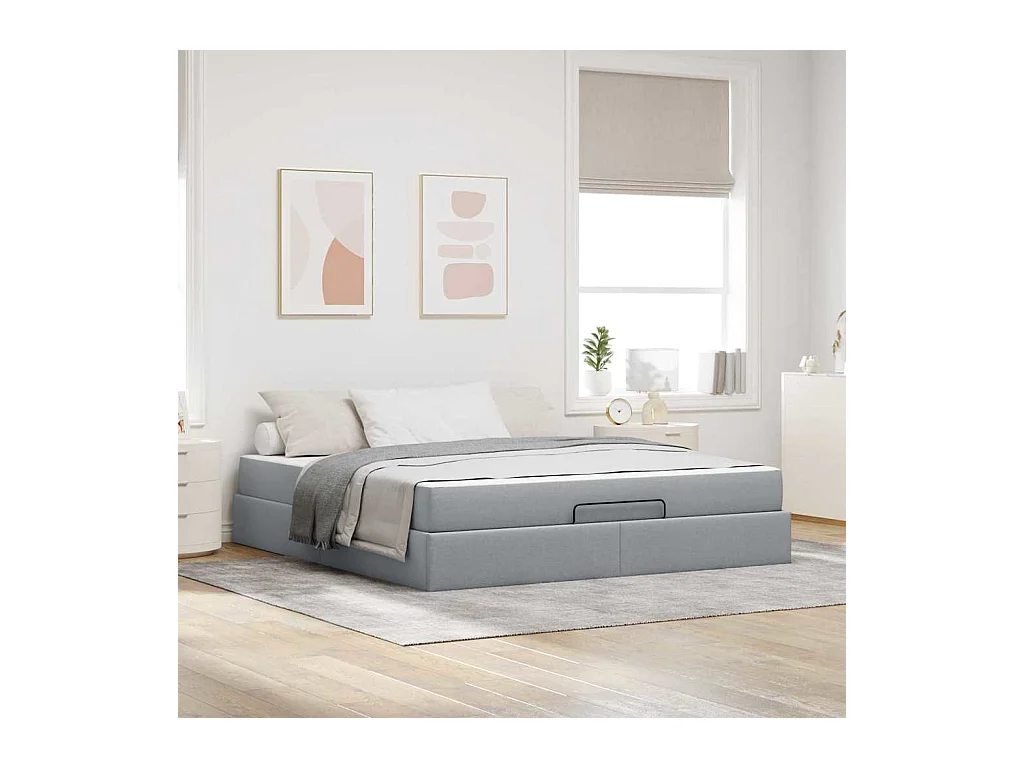 Bedframe met opslag Lichtgrijs 180 x 200 cm Stof