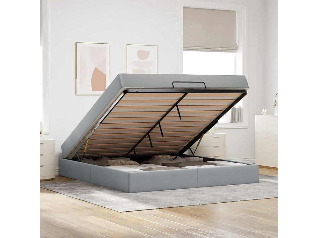 Cadre de lit avec stockage Gris clair 180 x 200 cm tissu
