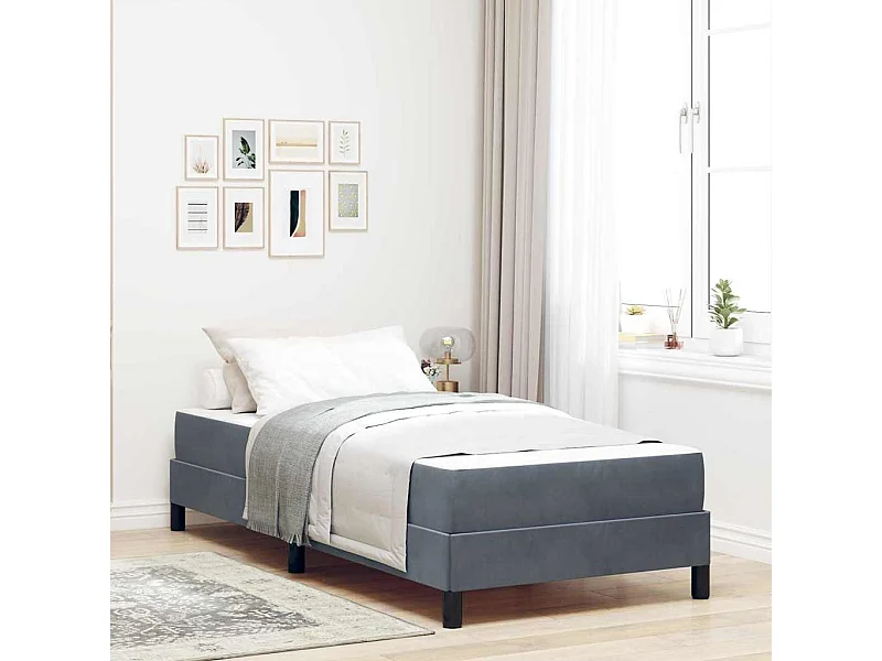 Cadre de lit avec matelas Gris foncé 90 x 190 cm Velours