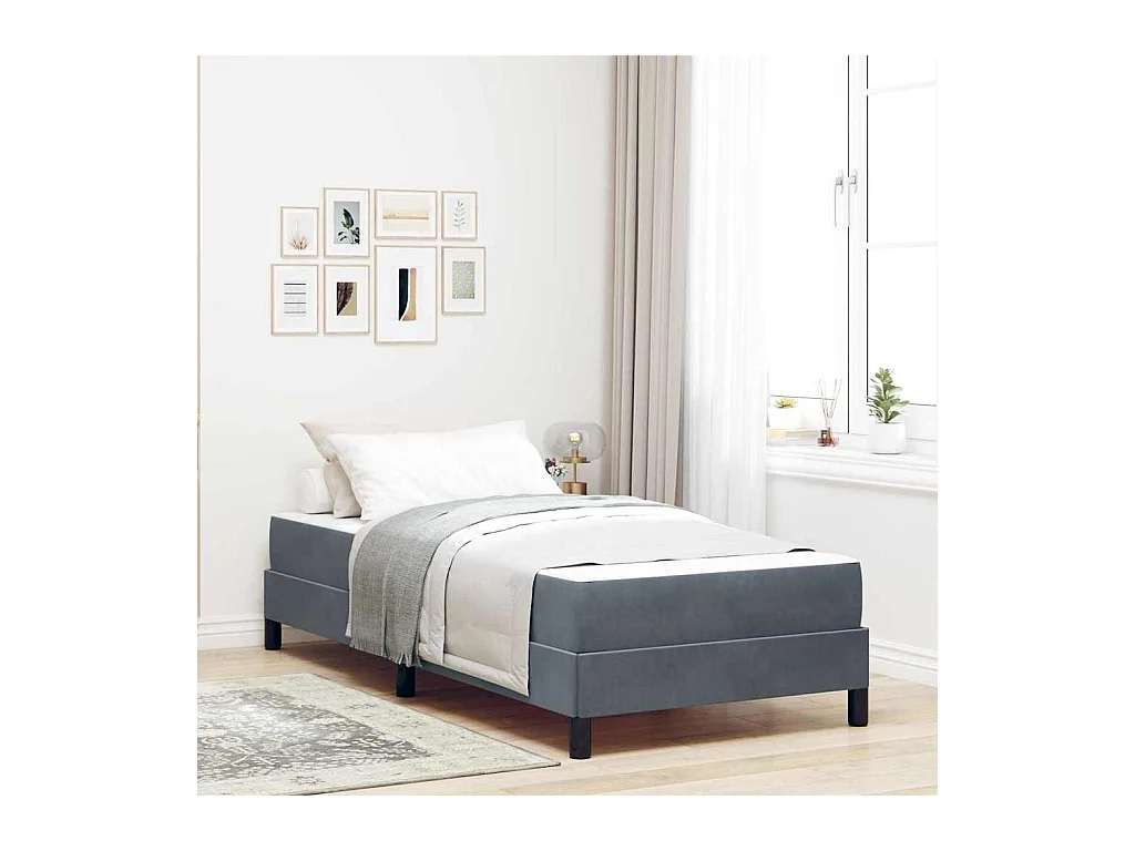 Cadre de lit avec matelas Gris foncé 90 x 190 cm Velours