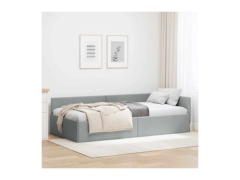 Cadre de lit d'angle avec tête de lit Gris clair 80 x 200 cm