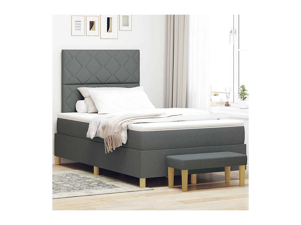 Cama Box com colchão Cinzento escuro 120 x 190 cm tecido