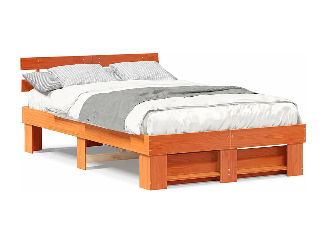 Cadre de lit Marron cire 135 x 190 cm Bois massif en pin