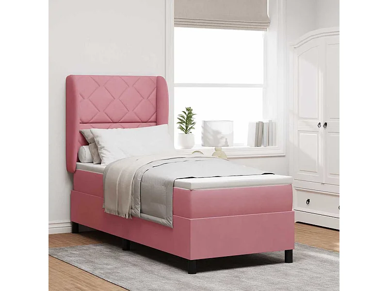 Cama tipo Box Spring con colchón Rosa 80 x 200 cm Terciopelo