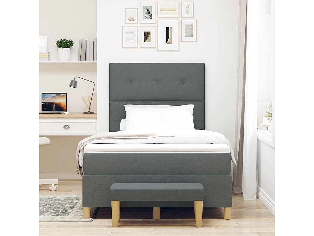 Cadre de lit avec matelas Gris foncé 120 x 190 cm tissu