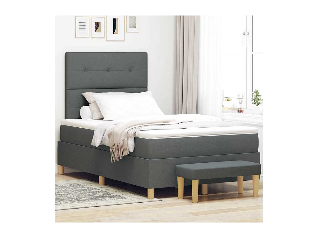 Cadre de lit avec matelas Gris foncé 120 x 190 cm tissu