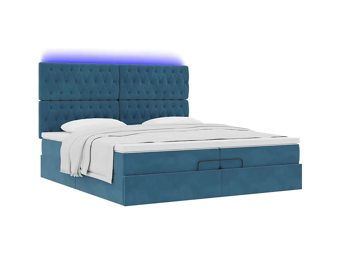 Cadre de lit ottoman avec matelas bleu foncé 200x200 cm velours