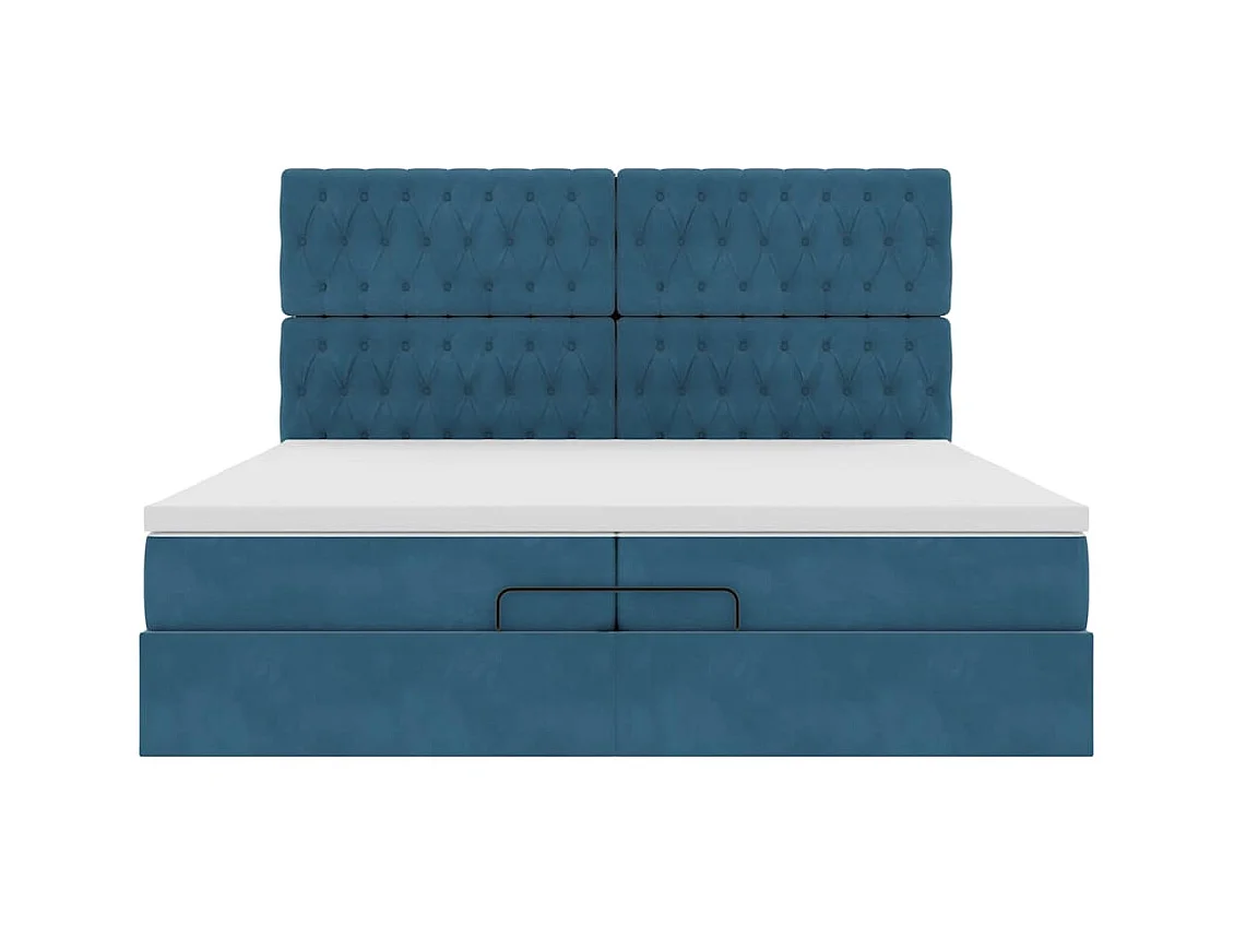 Cadre de lit ottoman avec matelas bleu foncé 200x200 cm velours