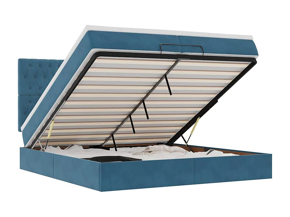 Cama otomana con colchones y luces LED azul oscuro 200x200 cm