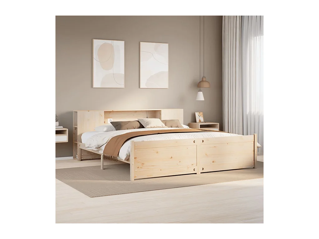 Lit bibliothèque sans matelas 200x200 cm bois massif de pin