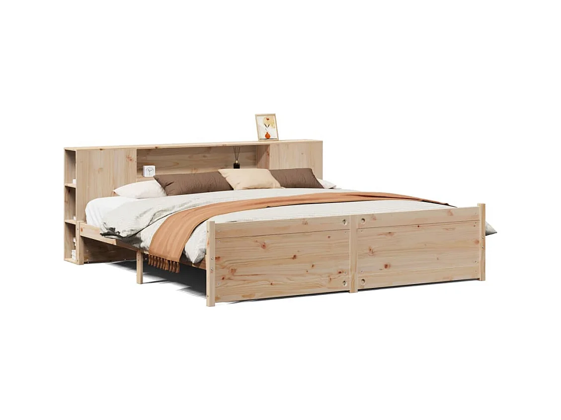 Lit bibliothèque sans matelas 200x200 cm bois massif de pin