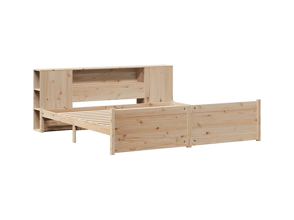 Lit bibliothèque sans matelas 200x200 cm bois massif de pin