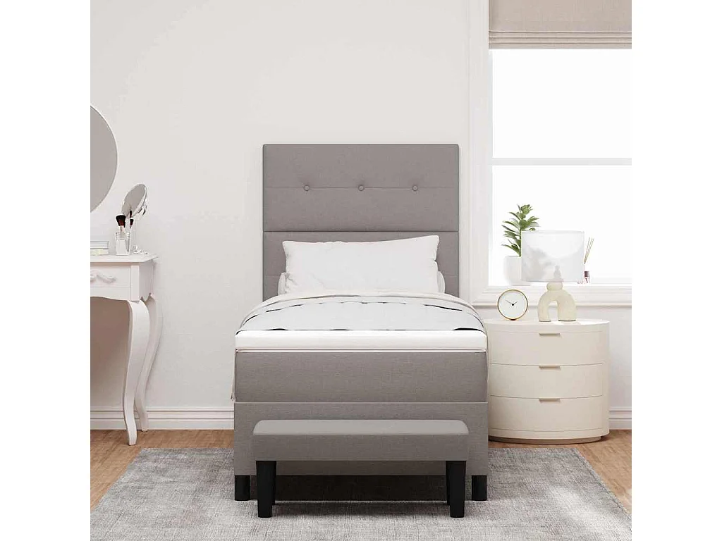 Cama tipo Box Spring con colchón Taupé 100 x 200 cm tela