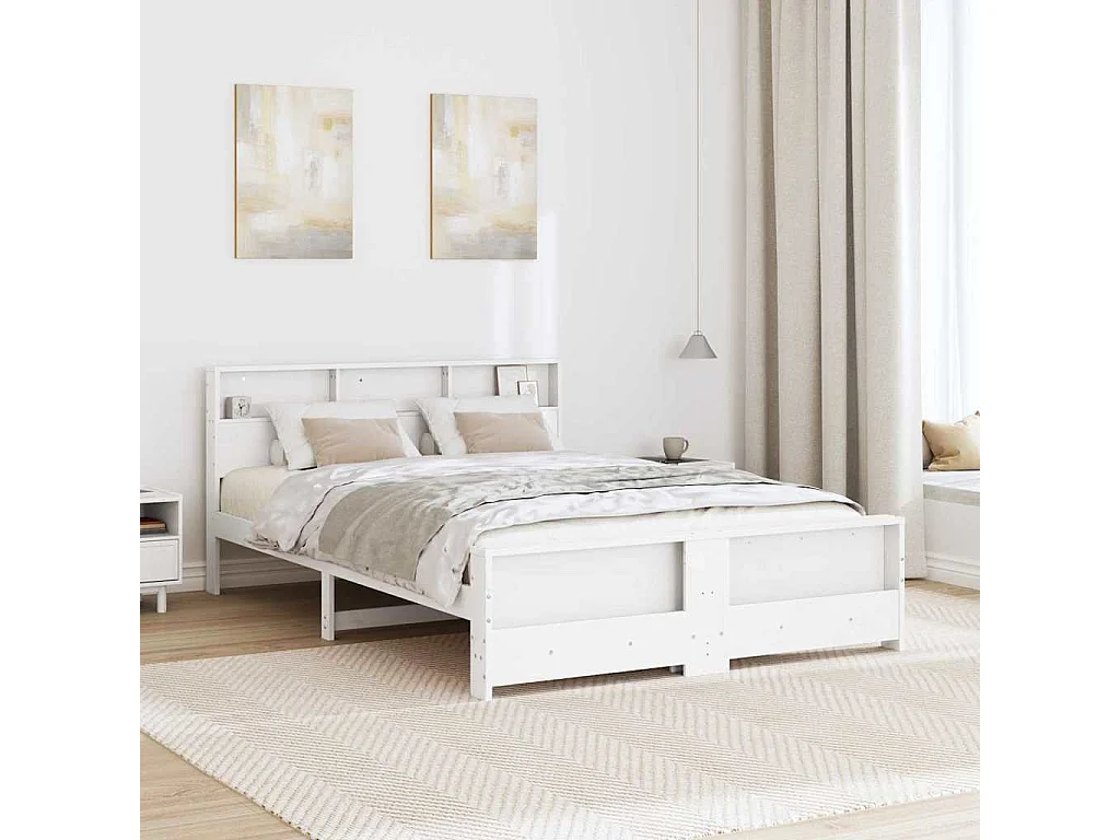 Cadre de lit Blanc 140 x 200 cm Bois massif en pin