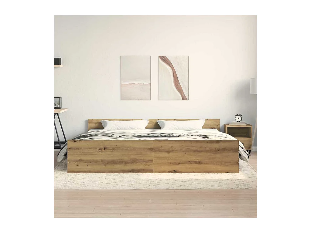 Cadre de lit chêne artisanal 200 x 200 cm Bois d'ingénierie