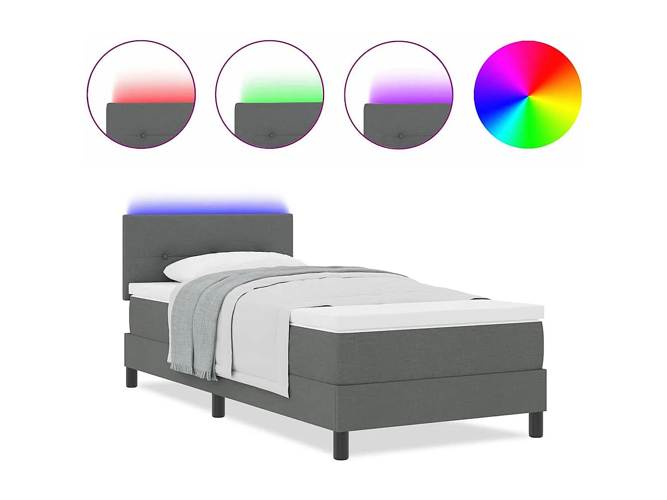 Cama tipo Box Spring con colchón Gris oscuro 80 x 200 cm tela