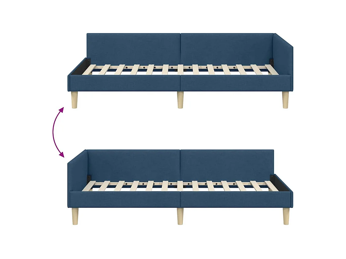 Cadre de lit d'angle Bleu 90 x 200 cm Tissu et bois reconstitué