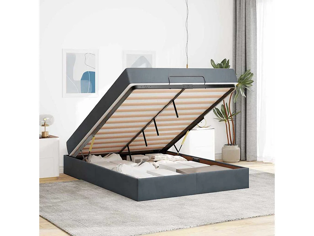 Estructura de cama Gris oscuro 140 x 200 cm Terciopelo